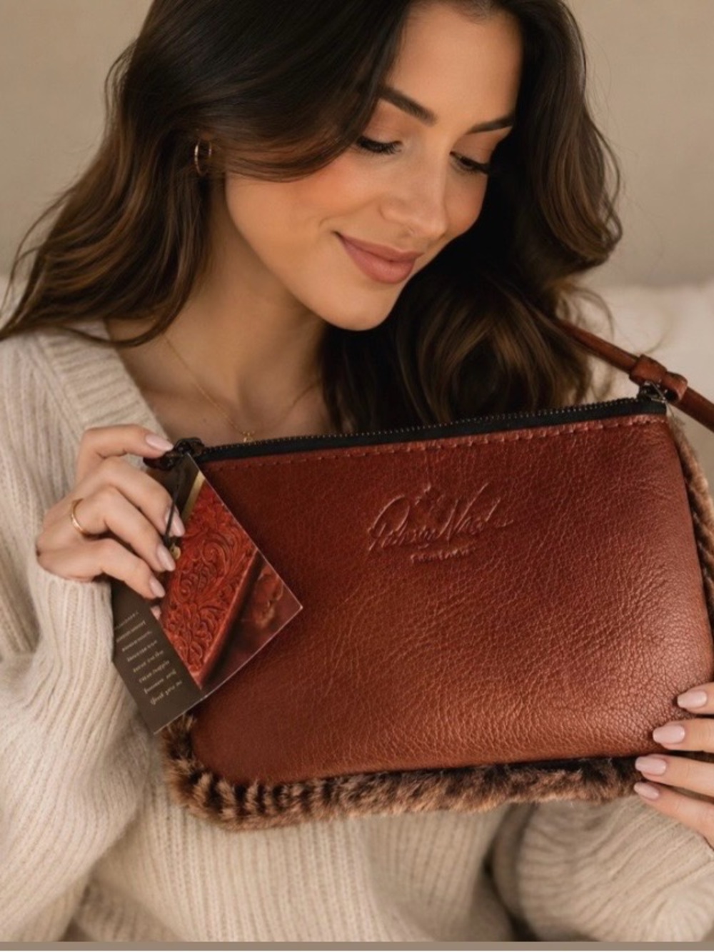 Patricia Nash purse tan piedmont laser cut Sherpa